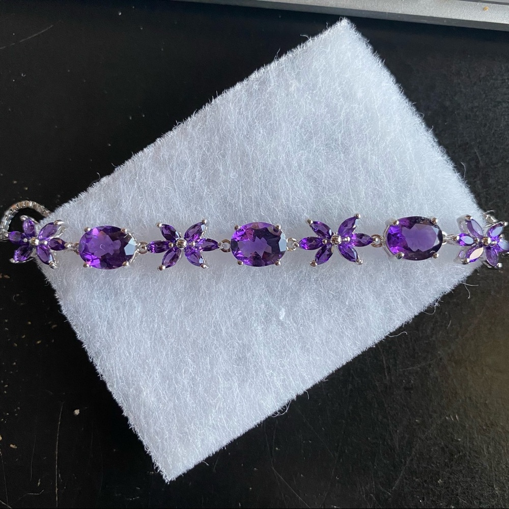 Genuine Amethyst on .925 Sterling Silver Bracelet